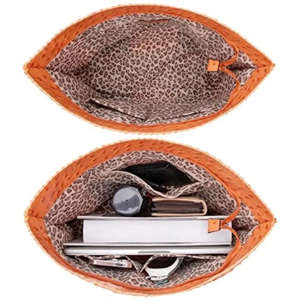 VEGAN OSTRICH Style Leather Cruelty Free Large Capacity Honey Orange TOTE Bag